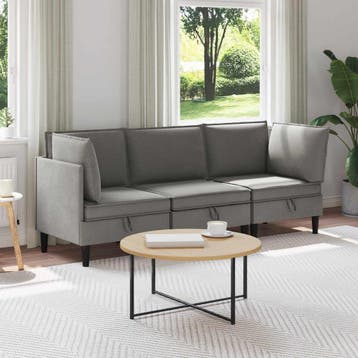 vidaXL Woonkamer Meubelset 3 pcs Donkergrijs Stof, Huis en Inrichting, Verzenden, Nieuw, Stof, 200 tot 250 cm