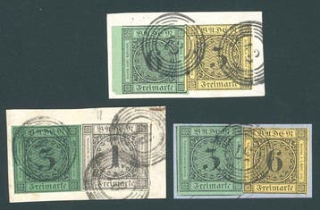 Baden 1851/1853 - Kavel met betere gemengde frankeringen van, Gestempeld