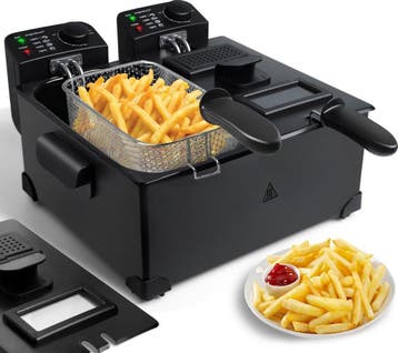 Dubbele frituurpan - 2x3L - 1800W - Zwart - Aigostar, Witgoed en Apparatuur, Frituurpannen, Verzenden, Zo goed als nieuw