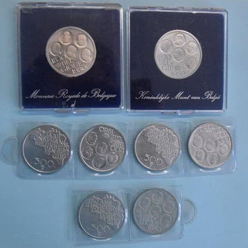 België. 500 Francs 1980 8 Items (Silver ) 2 Proof 6 FDC, Postzegels en Munten