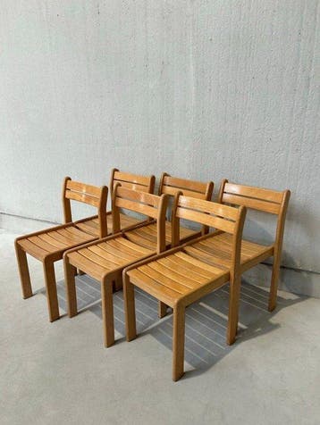Stoel - Beuken - Zes vintage latjesstoelen