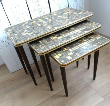 Set bijzettafels - Hout, Plastic, Messing - Drie