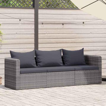 vidaXL 3-delige Loungeset met kussens poly rattan grijs, Verzenden, Nieuw, 3 zitplaatsen, Loungeset
