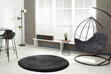 Rond Fluffy Vloerkleed | Heaven | Uni | Zwart | 120x120 cm, Verzenden, Nieuw