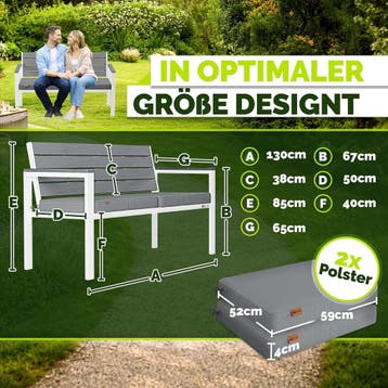 Tuinbank - Weerbestendig - 2-3 personen - 130 cm - Grijs/Wit, Verzenden, Zo goed als nieuw