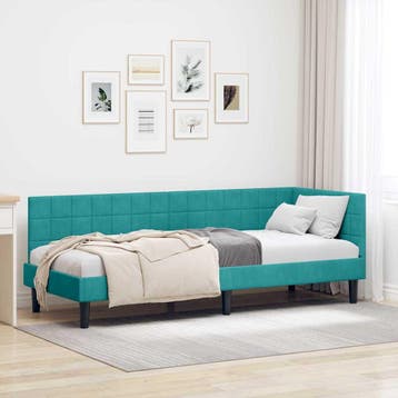 vidaXL Hoekbedframe met hoofdeinde Turquoise 80 cm x 200 cm, Verzenden, Nieuw, Stof