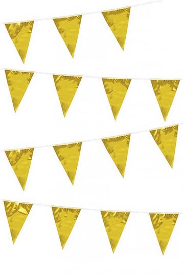 KIMU® Vlaggetjes Goud Chroom Gouden Slinger Vlaggenlijn 10 M, Ophalen of Verzenden, Nieuw, Feestartikel, Carnaval