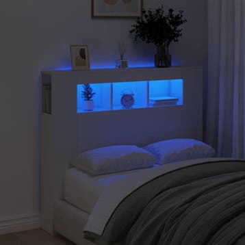 vidaXL Hoofdeinde met LED 120x18,5x103,5 cm bewerkt hout wit, Verzenden, Nieuw, Wit, Hout