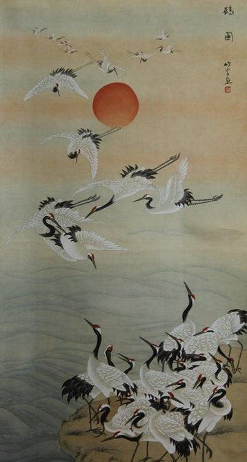 Cranes  - With signature and seal  Chikuun - Japan