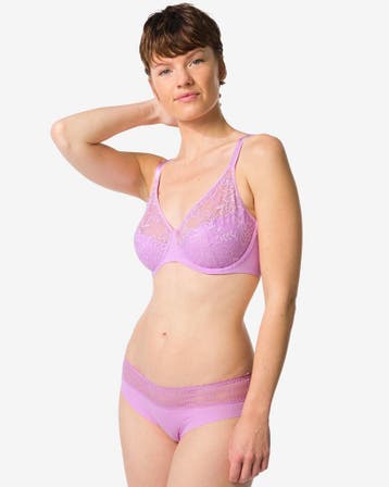 HEMA Dames brazilian micro met kanten tailleband paars, Kleding | Dames, Verzenden, Paars