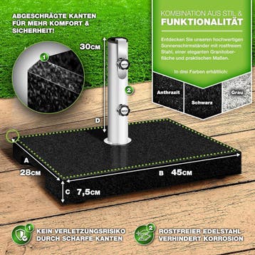 tillvex® Granieten parasolstandaard met draaggreep, 25 kg, r, Verzenden, Zo goed als nieuw
