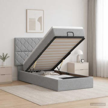 vidaXL Ottoman bed met matras Lichtgrijs 90 x 200 cm Stof, Verzenden, Nieuw, Eenpersoons