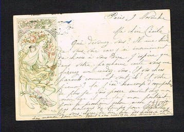 Mucha - Illustrator - Art Nouveau - Postkaart die in 1899 in, Gelopen