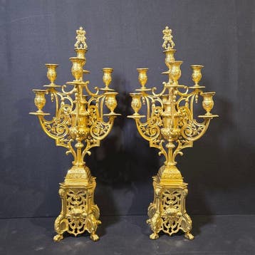 Pendule (2) Lodewijk XVI-stijl - Verguld brons - 1850-1900 -