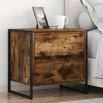 vidaXL Nachtkastje Rook Eik 50 x 39,5 x 50 cm Bewerkt hout, Minder dan 45 cm, Verzenden, Nieuw, Minder dan 55 cm