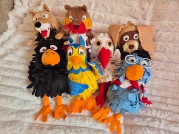 Fabeltjeskrant - Speelgoed Complete serie van 7 handpoppen, Antiek en Kunst