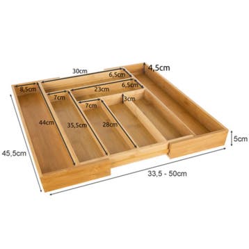Ruhhy Uitschuifbare bamboe bestekbak van 33,5 tot 50 cm m..., Huis en Inrichting, Keuken | Keukenbenodigdheden, Ophalen of Verzenden