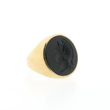 Gouden zegelring met onyx, Sieraden, Tassen en Uiterlijk, Ringen, Gebruikt, 19 tot 20, Heer, Ophalen of Verzenden