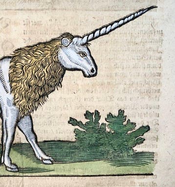 Conrad Gessner [1516-1565]; folio with 3 woodcuts - Unicorns