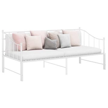vidaXL Slaapbank uittrekbaar metaal wit 90x200 cm, 90 cm, Eenpersoons, Verzenden, Wit