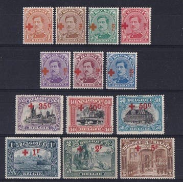 België 1918 - reeks Rode Kruis tot 5F - OBP / COB 150/162, Postzegels en Munten, Gestempeld