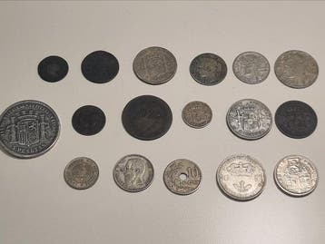 Spanje, Frankrijk, België. Lot of 17 coins, including