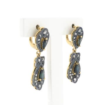 Goud/zilveren oorhangers met saffier en diamant; Ca. 0,52..., Sieraden, Tassen en Uiterlijk, Oorbellen, Gebruikt, Ophalen of Verzenden
