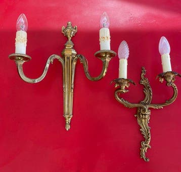 Wandkandelaar - Brons - 2 appliques in Lodewijk XVI-stijl