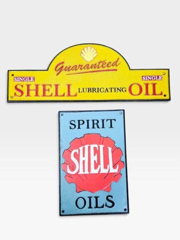 Twee gietijzeren borden - Shell - Reclamebord - Gietijzer