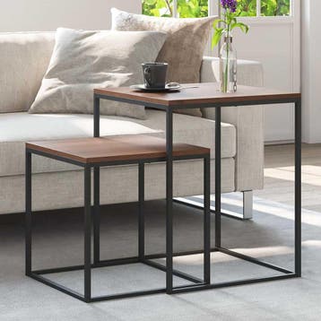 vidaXL Salontafelset 2 st bewerkt hout en metaal, Verzenden, Nieuw, Overige houtsoorten, Minder dan 50 cm