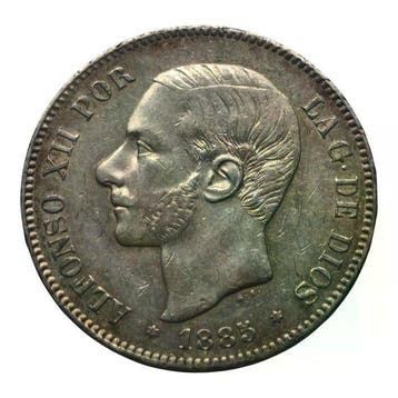 Spanje. Alfonso XII. 5 Pesetas 1885*87 MSM Madrid