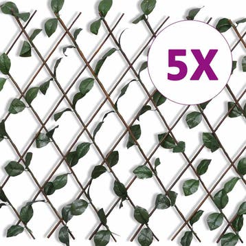 vidaXL Tuinlatwerk 5 st met kunstbladeren 180x90 cm wilg, Verzenden, Nieuw, Hout, Minder dan 1 meter