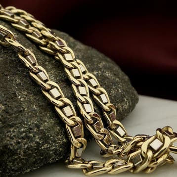 Gouden lange gourmetschakel ketting, Ophalen of Verzenden, Gebruikt, Goud, Goud