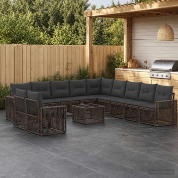 vidaXL Tuinbankenset 12 st Grijs en Donkergrijs poly rattan, Verzenden, Nieuw, 2 zitplaatsen