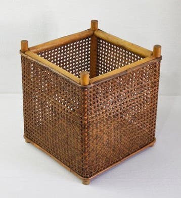 Mand - Rattan - Vintage kubus plantenpot in Vienna-stro