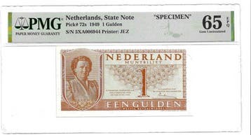 Nederland. Juliana. 1 Gulden 1949 Muntbiljet – Specimen –