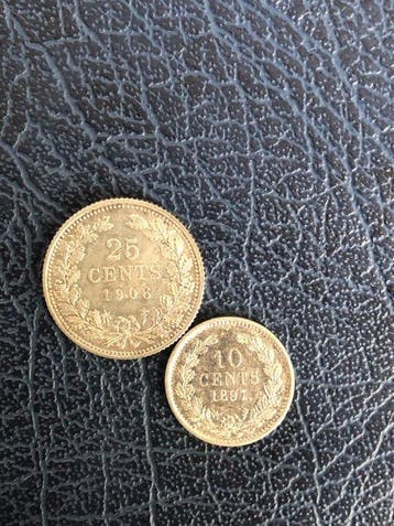 Nederland. Wilhelmina. 10 cent 1897 / 25 cent 1906 (Zonder