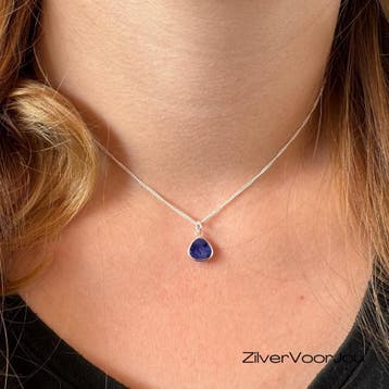 925 zilveren ketting met facetgeslepen lapis lazuli hanger –, Verzenden, Nieuw, Zilver