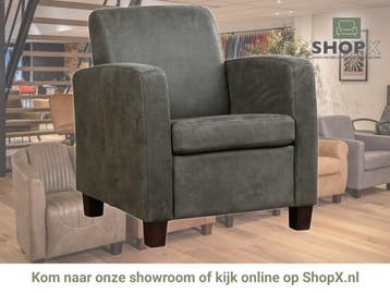 Leren fauteuil Joy - Kenia Antracite (grijs) - Poten hout, Nieuw, Ophalen of Verzenden, Eigentijds, Klassiek, Modern, 50 tot 75 cm