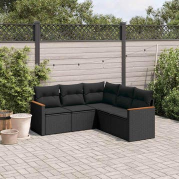 vidaXL Patio Sofa Set 5-zits Black, Verzenden, Nieuw