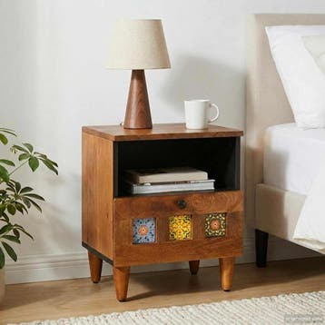 vidaXL Nachtkastje met lade Bruin 40 x 33 x 46 cm Massief, Minder dan 45 cm, Verzenden, Nieuw, Minder dan 55 cm