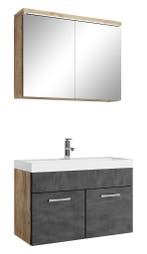 Badkamermeubel Set Paso 02 80 x 40 cm Kastanje Grijs, Huis en Inrichting, Badkamer | Badkamermeubels, Verzenden, Nieuw, Wastafelkast