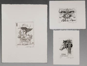 Set of Three Ex-libris Copperplate Prints - Taga Shin /