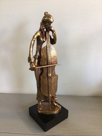 sculptuur, “ De Contrabas speler “ - 28 cm - brons ( verguld, Antiek en Kunst