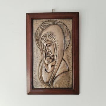 Reliëf, Madonna con bimbo - 43 cm - .925 zilver