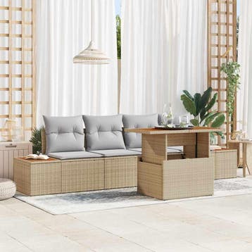 vidaXL Tuin Sofa Set 5 st Beige Poly riet, Verzenden, Nieuw, Rotan, 5 zitplaatsen