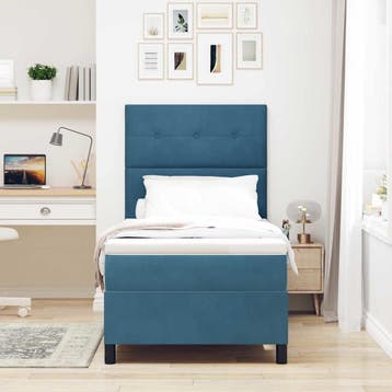 vidaXL LED Box Spring Bed Donkerblauw 80 x 200 cm Fluweel, Huis en Inrichting, Slaapkamer | Bedden, Eenpersoons, Nieuw, Stof, Verzenden
