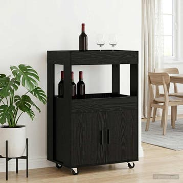 vidaXL Bar Kar Zwart eiken 60 x 39,5 x 89 cm Bewerkt hout, Minder dan 50 cm, Verzenden, Nieuw, Minder dan 100 cm