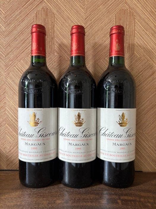 1995 Château Giscours - Margaux Grand Cru Classé - 3 Flessen, Verzamelen, Wijnen