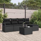 vidaXL Bankstel met kussen 6 pcs Zwart poly rattan, Verzenden, Nieuw, Rotan